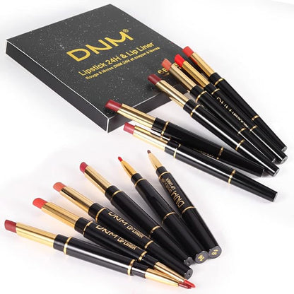 BINGBRUSH 6Pcs Double Ended Rose Wine Nude Brown Plum Purple Red Matte Lip Liner and Lipstick Makeup Combo Set for Women,Lipliner 24 Hours Original Waterproof Long Lasting Lip Stains Pencil Kit Set