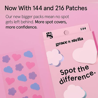 grace & stella Award Winning Pimple Patches for Face - Dermatologist Tested Acne Patches - Hydrocolloid Patch for Breakouts, Whiteheads - Vegan Acne Spot Treatment for Face (Multishape, 144 Count)
