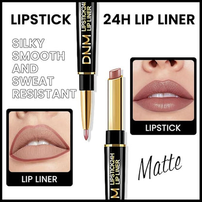2-in-1Nude Brown Beige Velvet Lip Liner & Lipstick Set Kit for Women, Matte Lips Kit with Lip Liner Lip Stains Long Lasting Waterproof 24 Hour Lipstick and Lip Liners Combo Lipliners Pencil Set 48
