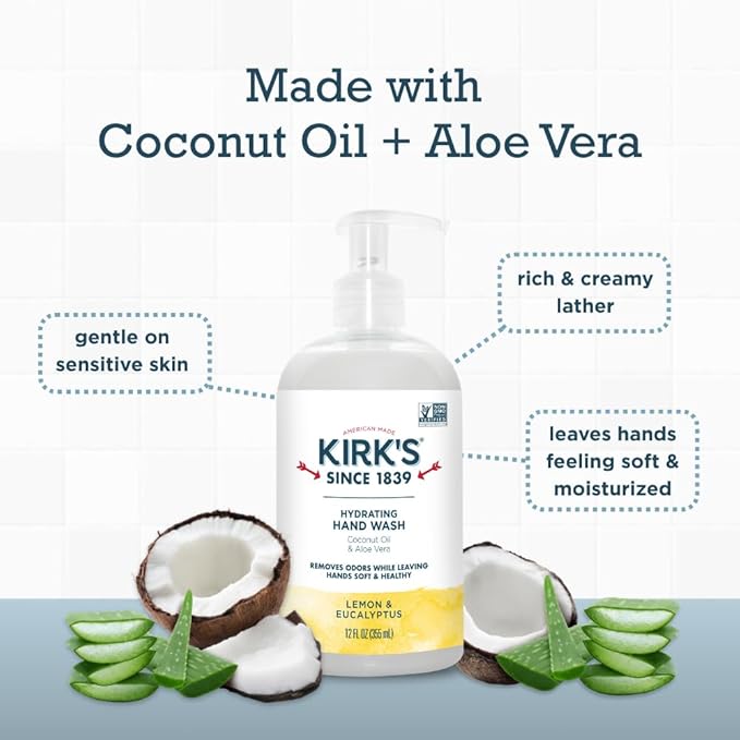 Kirk's Hydrating Hand Wash - Made with Coconut Oil and Aloe Vera, With Odor Neutralizing Technology To Help Eliminate Odors, Non-GMO, Vegan, Variety Pack, 12 Fl Oz. 4 pack