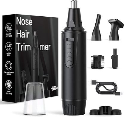 Nose Hair Trimmers for Men，Rechargeable Hair Trimmer 3 in 1 Painless Multifunctional Ear and Nose Hair Trimmer with IPX7 Waterproof Dual Edge Blades (Ink Black)