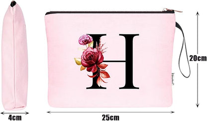 Vavabox A-Z Personalized Makeup Bag, Birthday Gifts for Women Mom, Gifts for Best Friend, Bride Bridesmaid Cosmetic bag (H, Pink)