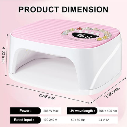 LIMEGIRL UV LED Nail Lamp Kit for Gel Polish Professional Fast Curing Pink Dryer Light Set with 45PCS Lamp Beads and Gloves Cordless Rechargeable Nail Art Cure Machine for Manicure Pedicure