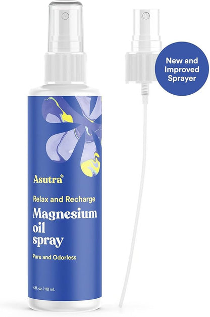 ASUTRA Magnesium Oil Spray, 4 fl oz - Topical Magnesium, Rapid Absorption, Pure, Odorless and Non-Greasy, Magnesium Derived from Zechstein Seabed
