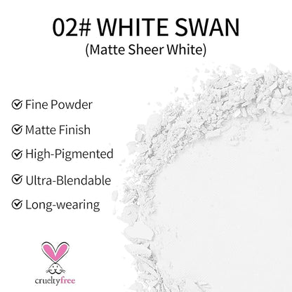 Erinde Single White Matte Eyeshadow Palette, Velvet Eye Shadow Compact Powder Primer Base Makeup, Long-Lasting Eye Makeup, Ultra-Blendable, Pigmented Color, Vegan Formula, 02# WHITE SWAN
