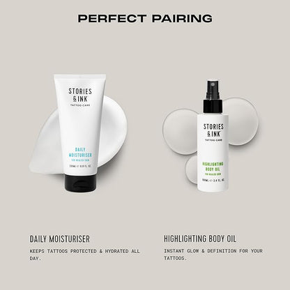 Stories & Ink Tattoo Care | DAILY MOISTURIZER for healed skin - with Advanced UV Ink Protection to Prevent Tattoo Fading, Protects & Hydrates Healed Tattoos, 200 mL / 6.8 Fl Oz