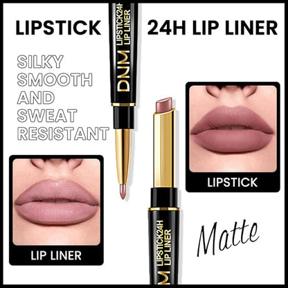 Kaely 2-in-1 Light Nude Beige Matte Lip Liner & Lipstick Combo Set Kit for Women, Magic Neutral Lipstick 24 Hours Original Lips Liner Pencil Stain Makeup Long Lasting Waterproof 23