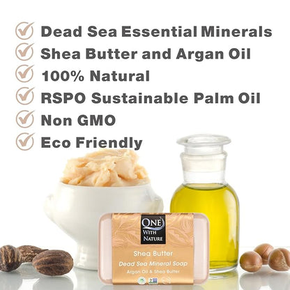 One With Nature Dead Sea Salt Shea Butter Soap 4oz 3-Pack – Purifying and Exfoliating Soap Bar with Dead Sea Minerals for Face & Body, for Men & Women