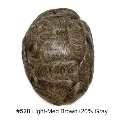 FACE MIRACLE Hair System for Men French Lace Mens Toupee Human Hair Replacement System Lace with PU Toupee for Men Male Hair Piece Wigs 6"X9" #520 5# MEDIUM LIGHT BROWN WITH 20% SYNTHETIC GREY