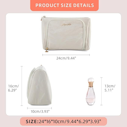 Cosmetic Bag Travel Makeup Bag Large Capacity Small Travel Zipper Pouch Makeup Organizer Bag for Women (White-2 Pack)