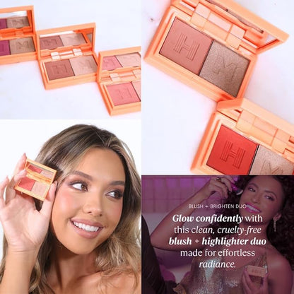 Mini Blush + Brighten Highlighter Duo, Lightweight Blendable Shimmer Blush, High Pigmented Makeup Powder Palettes, Cruelty Free - Just Keep Winning