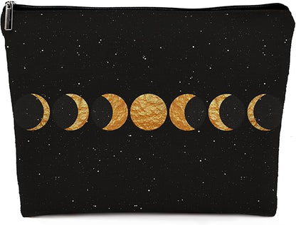 Abstract Boho Minimalist Moon Phases Cosmetic Bag, Mid Century Bohemian Modern Art Makeup Bag Zipper Cosmetic Pouch Bag Travel Linen Makeup Organizer, Boho Gifts for Women Teen Girls Her Teens