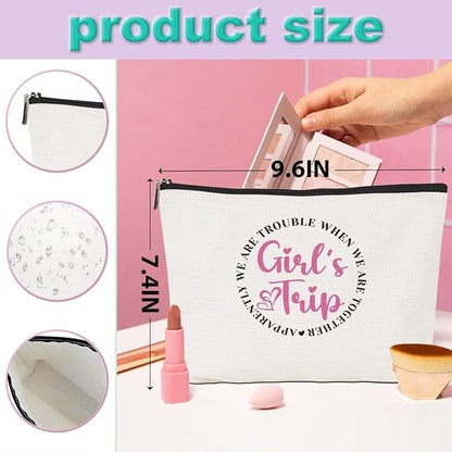 Girls Trip 2025 Makeup Bag - 4 Pcs Weekend Cosmetic Toiletry Zipper Pouch Weekender Bags for Women - Summer Favors, Friendship, Bachelorette Party, Birthday Gifts