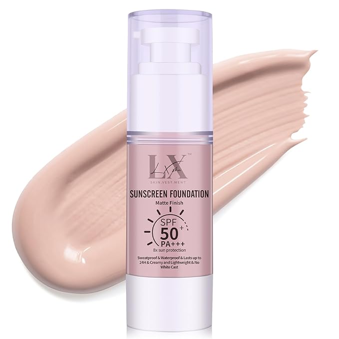 Tinted Face Sunscreen - Waterproof & Lightweight Liquid Foundation with SPF 50++, 3-in-1 Full Coverage Foundation Smooths & Blurs Pores, 101 Light