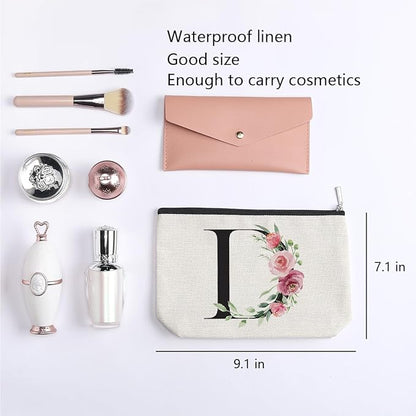 Initial Makeup Bag, Personalized Gifts for Women, Bridesmaid Gifts, Birthday Gifts for Women Mom, Gifts for Best Friend, Bride Bridesmaid Cosmetic bag (Letter D)