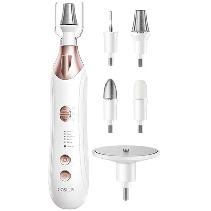 COSLUS Professional Pedicure Tools for Feet: Electric Nail File for Thick Toenails, Quiet High Precision, 5-Speed Motor Rechargeable Compact with LED & Steel Bits, Home Care for Adults & Seniors