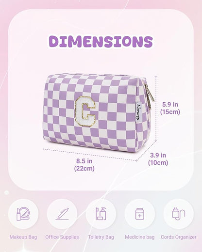 Narwey Birthday Gifts for Women Teen Girls Kids Personalized Initial Makeup Bag Monogram Preppy Cosmetic Bag Trendy Stuff 6 8 10 11 12 13 14 16 18 Years Old Travel Toiletry Bag (Purple C)