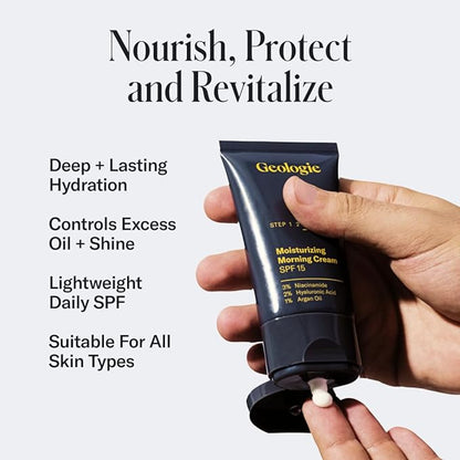 Geologie Moisturizing Face Cream with SPF 15 | Daily Hydrating Cream with Hyaluronic Acid & Niacinamide | Lightweight | For Men & Women