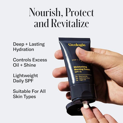 Geologie Sensitive Skincare Set for Men & Women | 1-Month Gentle & Effective Daily Skin Routine | Acne, Oily Skin, Dark Spots | Face Wash 2-Pack, Retinol Face Cream, SPF15 Moisturizer & Eye Cream