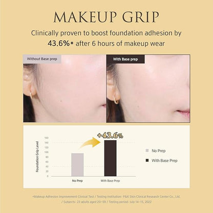 Base Prep Korean Primer (1.35 fl oz) – Silicone-Free Grip Makeup Base, Serum Texture for Radiant Skin, Long-Lasting Glow with Rice Ferment, Ceramide, Niacinamide, Squalane