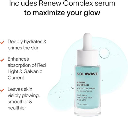 Solawave 4-in-1 Radiant Renewal Red Light Therapy Wand & Renew Complex Activation Serum | Beauty Device for Face & Neck | Serum Boosts Anti-Aging Effects, Reduces Wrinkles, Dark Circles & Puffiness