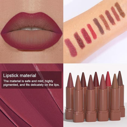 Matte Lip Crayon Lip Liner and Lipstick Combo Sets, Mauve Gradient Matte Lip Bar And Lip Liner Set, Contour Gradual Ombre Effect Lip Pencil For Old Women, Long Lasting Waterproof Smudge Proof