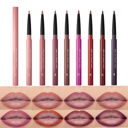 8Pcs Gel Lip Liner Pencil Set for Women, Matte Long Lasting LipLiner Lipstick 24 Hour, High Pigmented Lips Makeup Retractable Liners Waterproof Smudge Proof, Vegan & Cruelty-Free