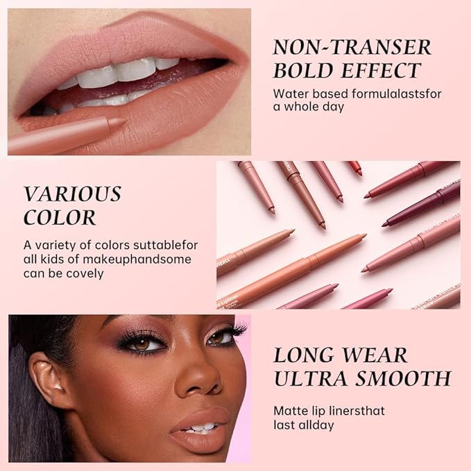 12 Colors Matte Lip Liner Pencil – Long Lasting Waterproof Lip Liner, Smudge Proof Transfer Proof Lip Pencil, High Pigment Lip Makeup for Defining & Filling Lips (01#, 1PCS)