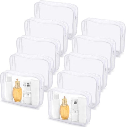 Tbestmax 10 Pack Clear Cosmetic Bags Makeup Bags Portable Waterproof TSA Approved Travel Toiletry Bags Large Organizer White, 9.8" x 7.1" x 2.4"