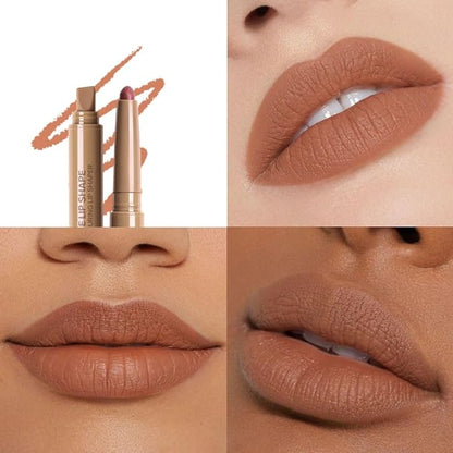 SUAKE Plump Matt Lipstick Lipliner Pencil Pack,Waterproof Crayon with Silicone Smudger for Define Contours & Sculpting Lip, Longwear Moisture Smooth Creamy Formula for Lip Makeup-03 Nude