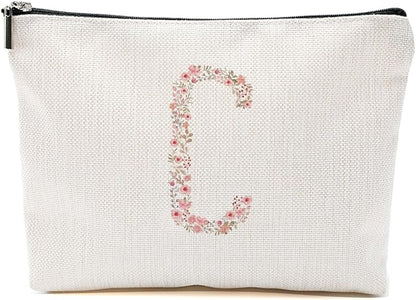 Initial Makeup Bag Floral C Personalized Cosmetic Bag Monogrammed Gifts for Women Girls Bride Sisters Monogram Zipper Pouch for Teacher Appreciation Mothers Day Birthday Wedding Bridal Shower Gifts