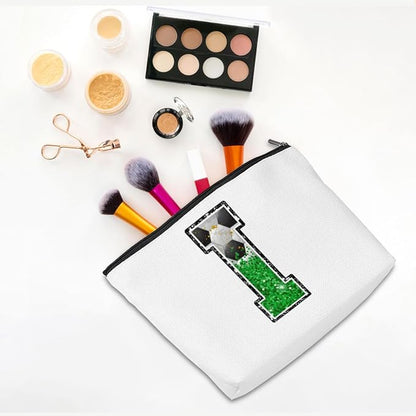 Soccer Gifts Initial Makeup Bag Monogrammed Cosmetic Bag Letter I Zipper Pouch Soccer Accessories for Girls Women Soccer Player Coach Friend Soccer Stuff Graduation Birthday Gifts