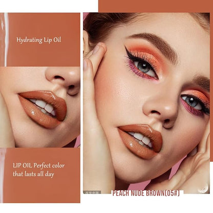 Nourishing High-Shine Lip Gloss,Hydrating & Moisturizing Lip Tint, Non-Sticky, Long-Lasting Glossy Lip Stain,Softens & Plumps Lips for Smooth,Gentle Formula for Dry Lips 05#Peach Nude Brown