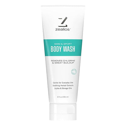 Zealios Swim & Sport Body Wash for Swimmers & Athletes 8oz, Skin Care Solution for Men & Women, Removes Chlorine, Sweat & Odor, Provides Cleansing and Hydration from Pool Chemicals, Light Citrus Scent