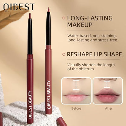 QiBest 12Pcs Crayon Lipsticks Gel Lip Liner Pencil Set, Creamy Long-Lasting Lip Colors Makeup Kit for Women and Girls, Retractable Lipliner Pencils Pack with Rich Color & Smooth Application