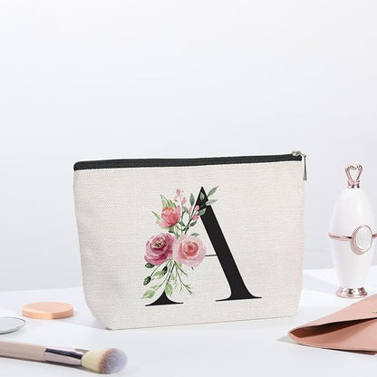 Initial Make up Bag, Personalized Gifts for Women, Bridesmaid Gifts, Birthday Gifts for Women Mom, Gifts for Best Friend, Bride Bridesmaid Cosmetic bag (Letter A)