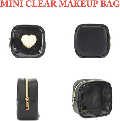 Clear Makeup Bag with 2 Cute Chenille patterns - Waterproof PU Leather Cosmetic Case, Mini Personalized Toiletry Pouch for Women & Teens, ideal for Travel & Gift