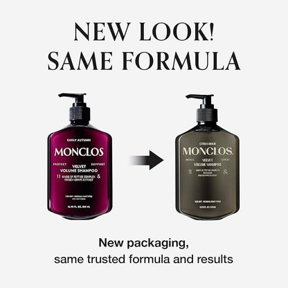 MONCLOS Velvet Shampoo (16.9 fl oz) - Volume Shampoo for Fine and Thinning Hair. Sulfate-Free, Peptide-Infused Formula for Soft, Shiny Hair, and Root Volumizing