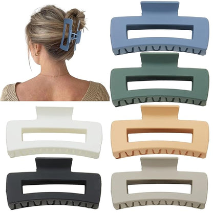 4 Inch Big Hair Claw Clips 6 Pcs Large Claw for Thick Hair Square Hair Clips for Women Rectangle Hair Clips Nonslip Acrylic Banana Jaw Clips Hair Accessories for Girls (Neutral)