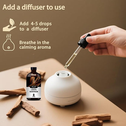 Sandalwood Fragrance Oil-Sandalwood Essential Oil 8.33oz (250ml)-100% Pure Natural Scent for Diffusers, Candles, Soap Making & Aromatherapy-Relaxing Home & Gift Essential Oil for Bath, Massage