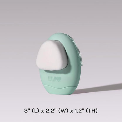LOLLIPOP Dual-Sided Facial Cleansing Brush | Palm Size Silicone Face Exfoliator and Soft Fiber Cleanser | Manual Face Scrubber for Pores, Makeup Removal, Blackhead and Skincare Routine, Minty