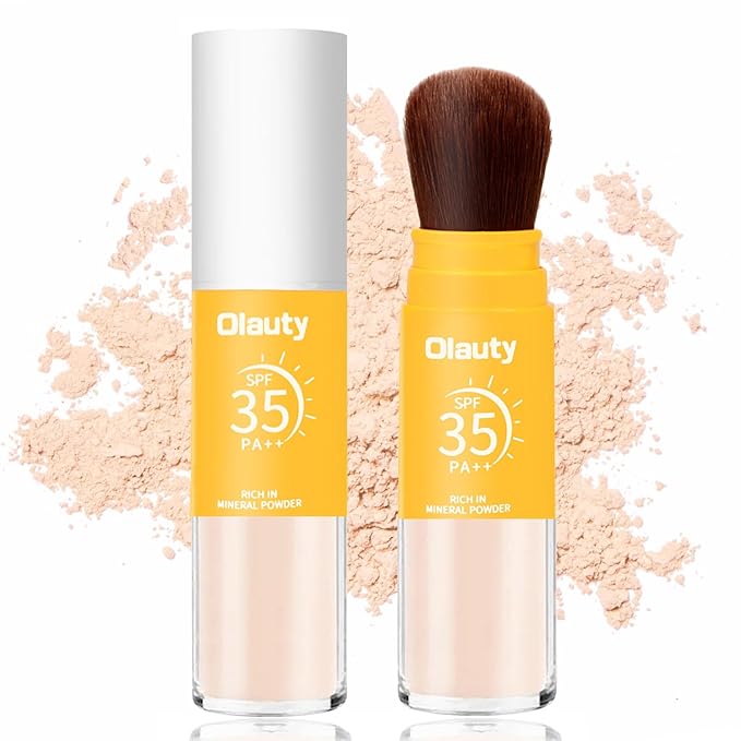 Mineral Sunscreen Setting Powder, SPF 35 Brush Sunscreen Powder for Face & Scalp, Long Lasting Lightweight Breathable, Oil Control Natural Matte Finish (#02 Medium)
