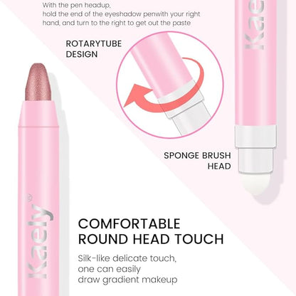 evpct 2Pcs Cream Eye Shadow Brightener Sticks Set for Eyes Waterproof, Champagne & Rose Gold Shimmer Cream Eyeshadow Applicator Stick Long Lasting Pigmented Eye Makeup sombras en crema para ojos 17+37
