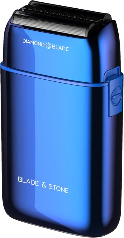 Blade & Stone PS501 Foil Shaver for Men – Dual Foil Cordless Shaver with Graphene-X Blades and 8000 RPM Digital Motor – All-Metal, Rechargeable Wet and Dry Razor – Big Blue