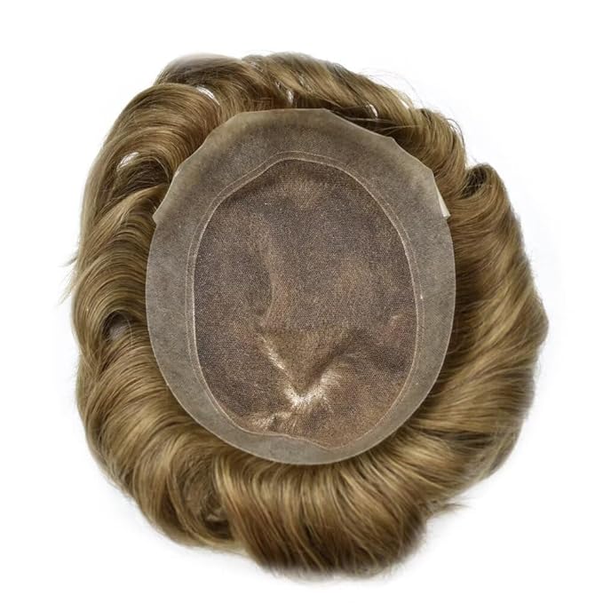 FACE MIRACLE Toupee for Men French Lace Hairpiece Human Hair Replacement System Skin PU Mens Toupee Hair Wigs for Man V-Looped Front Hair Prosthesis 6"X8" 7ASH Light Ash Brown
