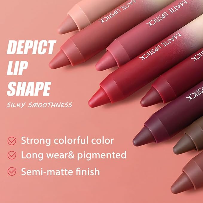 Matte Lip Lipstick Crayon Lip Liner Thick Pencil, High-Pigment Outline lips, Non-sticky Matte Velvet Texture, Waterproof & Smudge-Proof Longwear Pigmented, Fit for all tones 01#