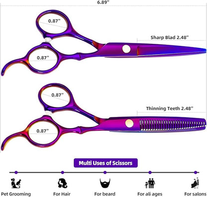 Professional Hair Cutting Scissors Sets Stainless Steel Barber Hairdressing Scissors Multifunctional Salon Thinning Scissors Straight Shears Tools Gifts for Mom Dad Friends (Purple)