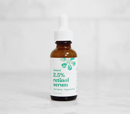 ASUTRA 2.5% Retinol Serum, 1 fl oz (Pack of 2) - Hyaluronic Acid, Vitamin E, Wheat Germ, Aloe, & Jojoba Oil, Plumping Face Serum