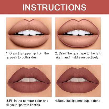 2-in-1 Brown Lip Liner & Lipstick Set Kit for Women, Matte Lips Kit with Lip Liner Lip Stains Long Lasting Waterproof 24 Hour Lipstick and Lip Liners Combo Lipliners Pencil Set 11