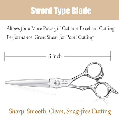 JASON 6" Hair Scissors Set - Hair Shears with Ultimate Sharp Sword Blade, Professional Haircut Scissor Hair Trimming Shear for Barber, Hairdresser, Stylist, Japanese 440C Stainless Steel Gift